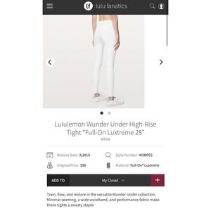 Lululemon‎ Wunder under high-rise tight 28" White Size 2